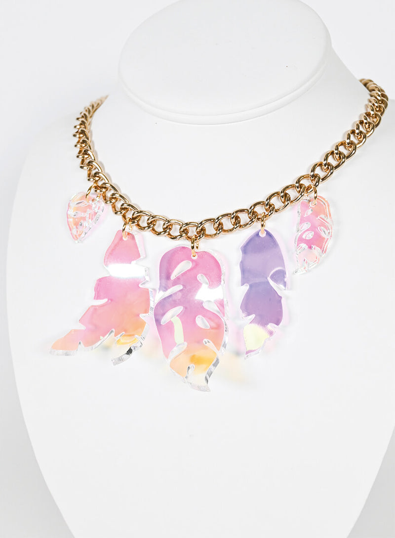 Iridescent Mix Leaves Necklace