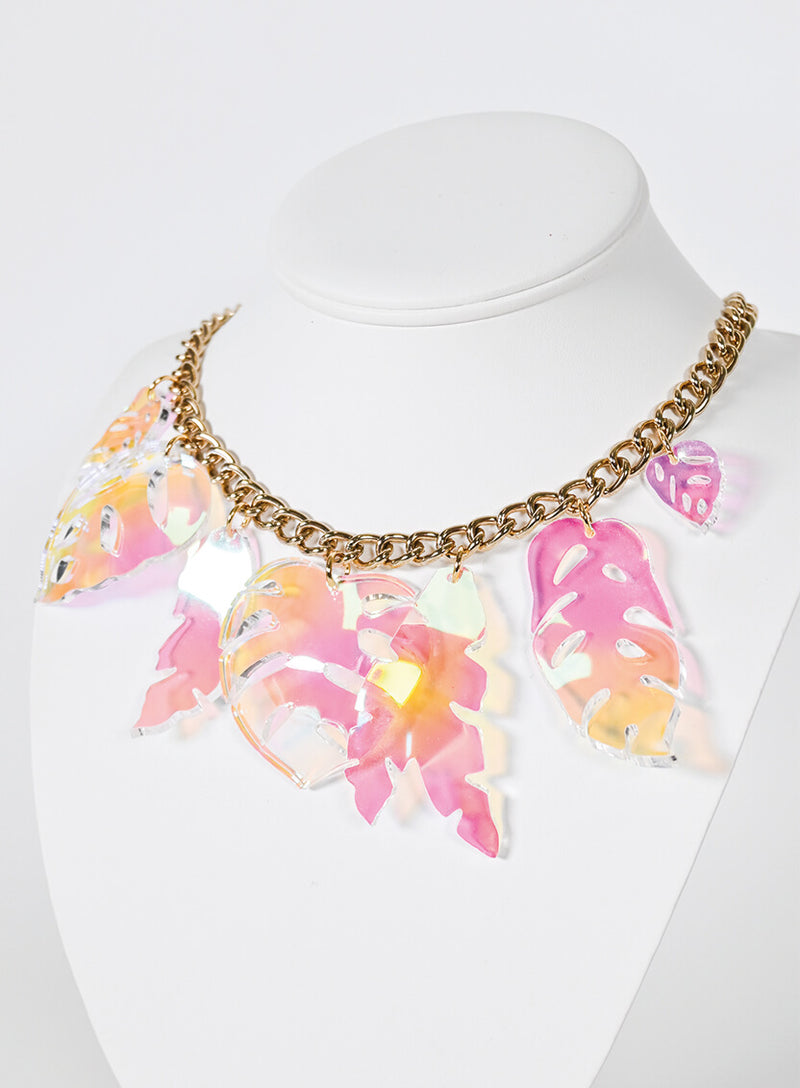 Iridescent Seven Leaves Necklace 