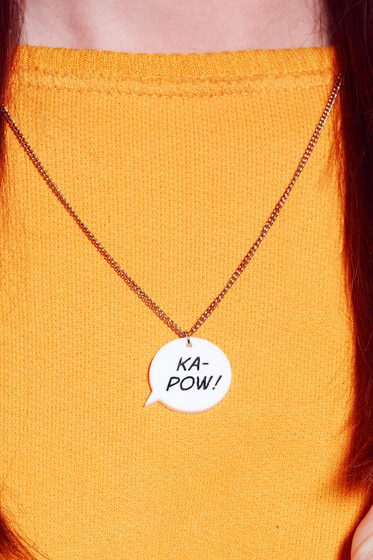 Speech Bubble Necklace that says: Ka-pw!