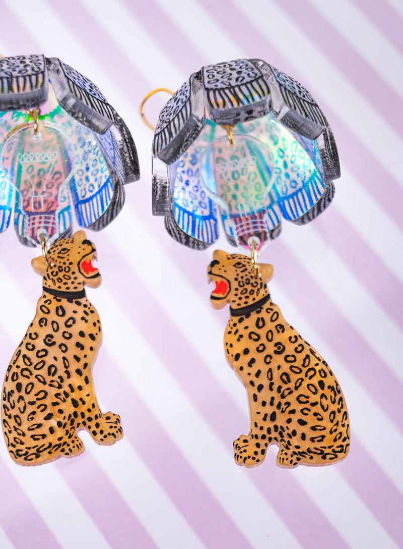 Leopard Lamp Shade Earrings Iridescent