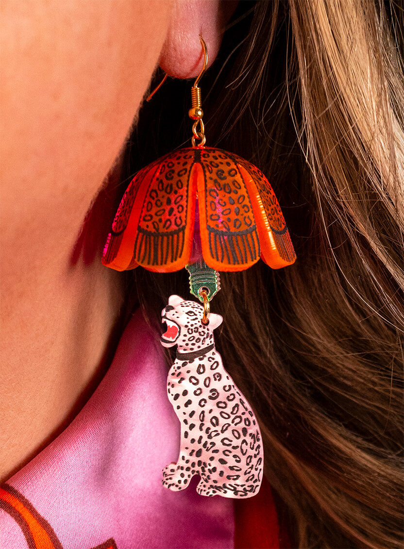Leopard Lamp Shade Earrings Pink