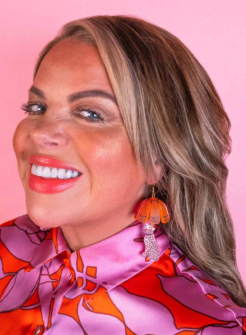 Leopard Lamp Shade Earrings Pink