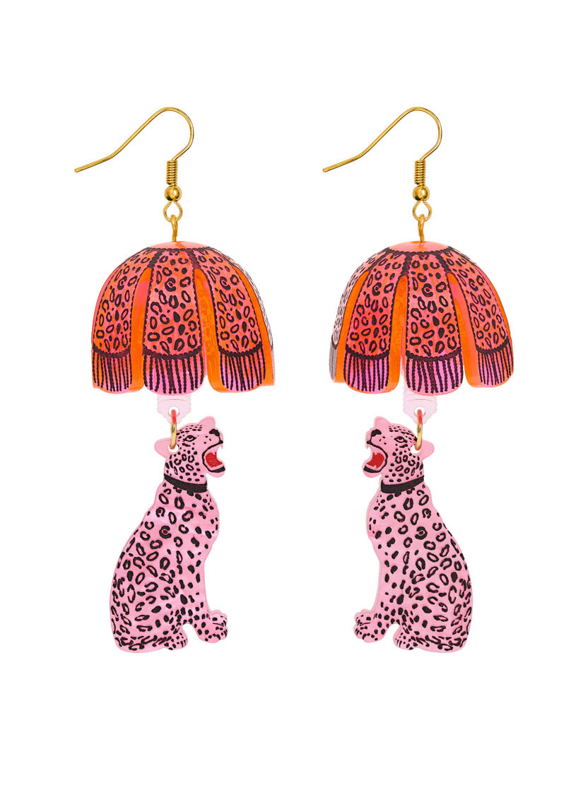 Leopard Lamp Shade Earrings Pink