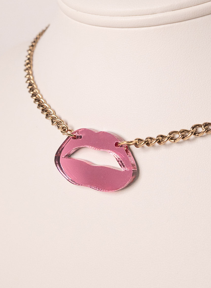 Lipstick Kiss Necklace Mirror Pink