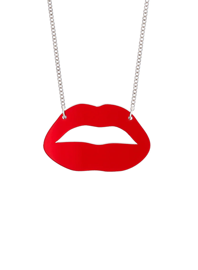 Lipstick Kiss Necklace - Mirror Red