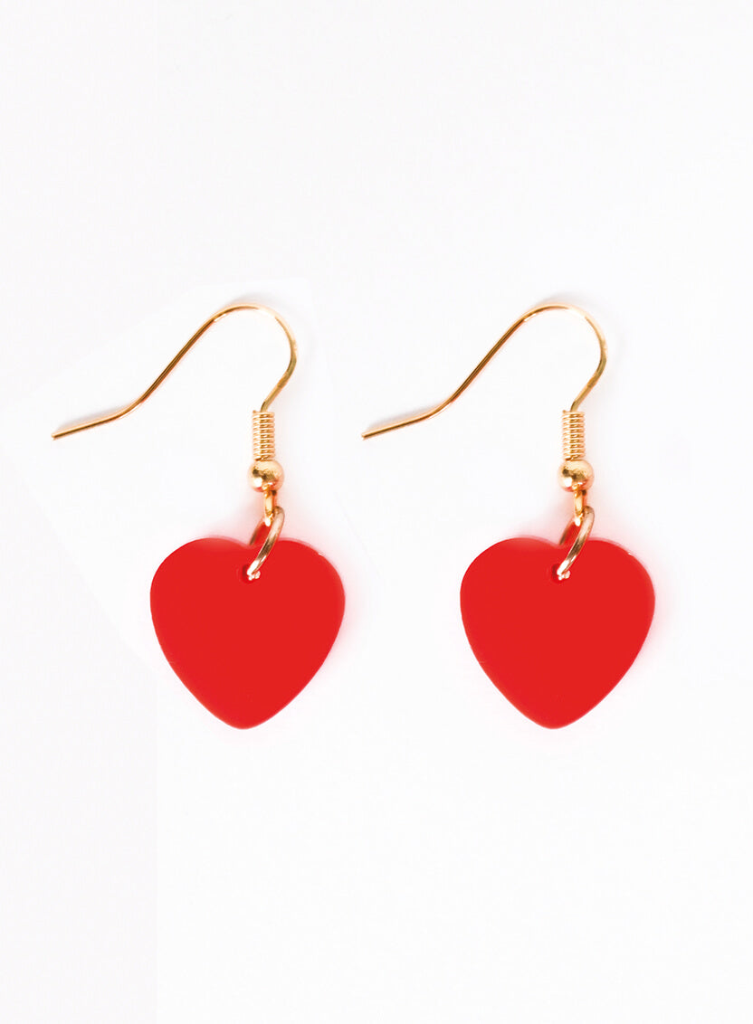 Red Love Heart Charm Earrings