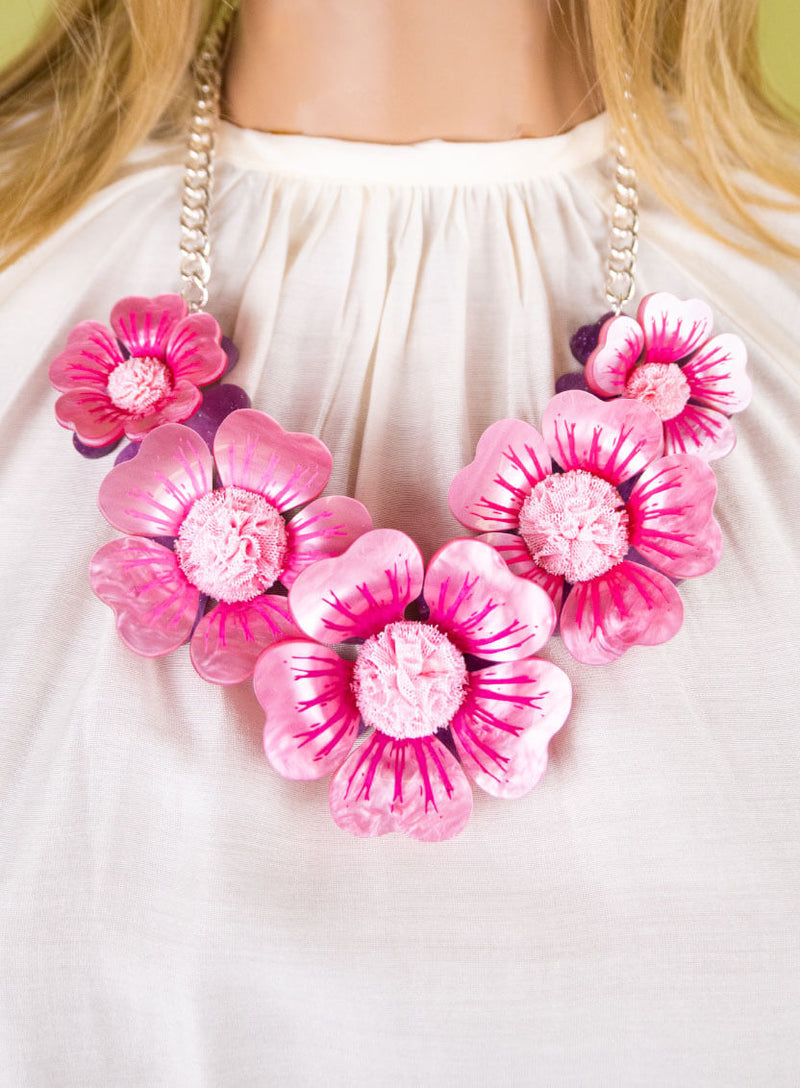 Mallow Flower Statement Necklace Closeup