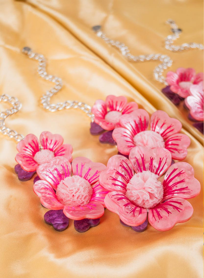 Mallow Flower Statement Necklace Flatlay