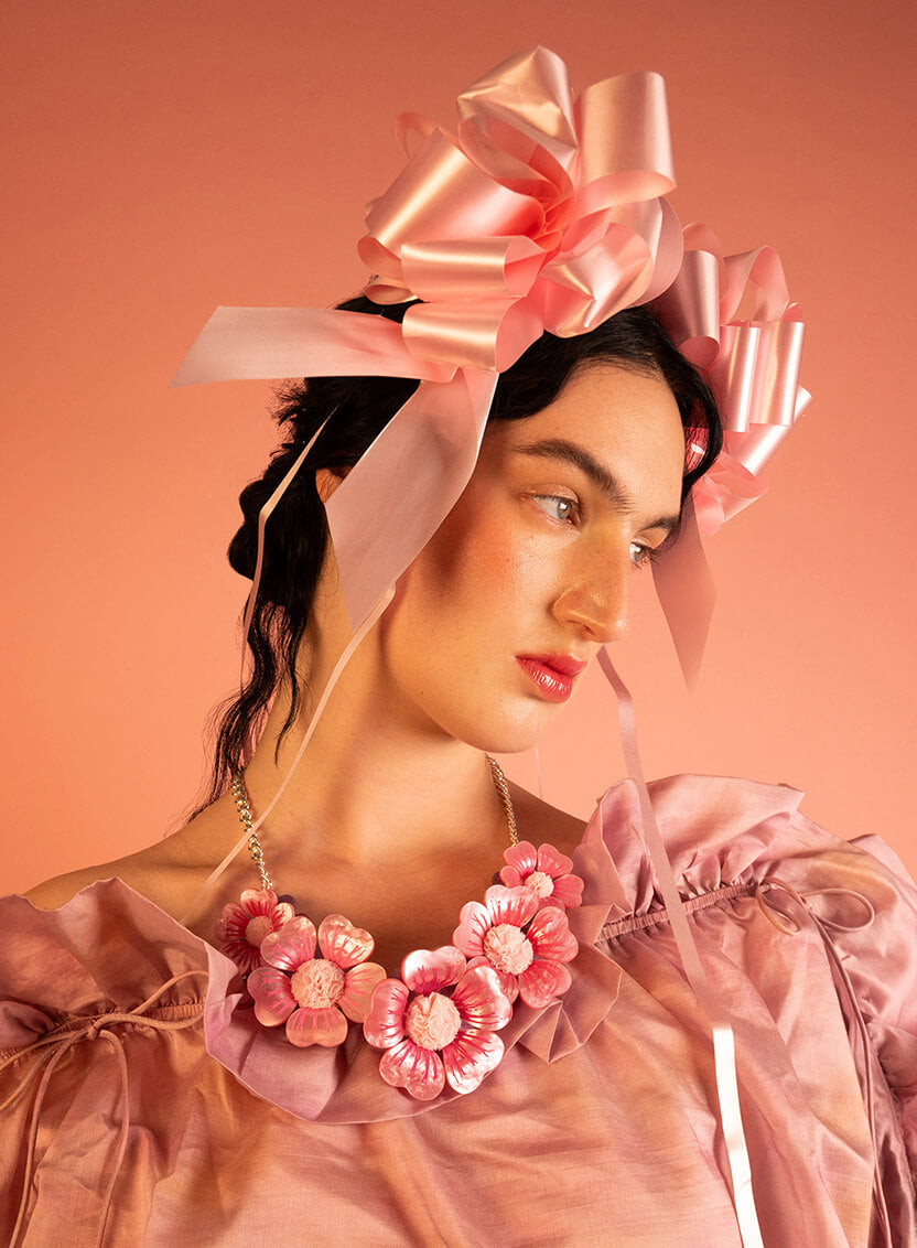 Mallow Flower Statement Necklace Model