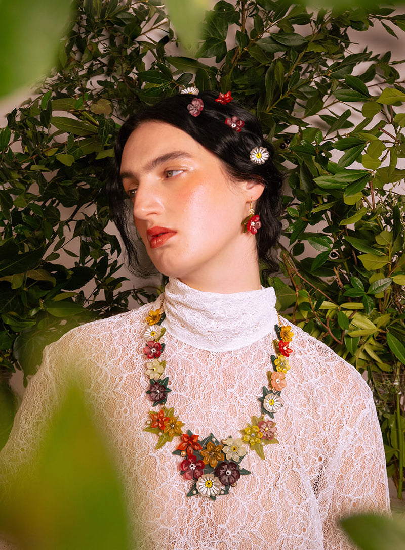 Primavera Flowers Statement Necklace Model