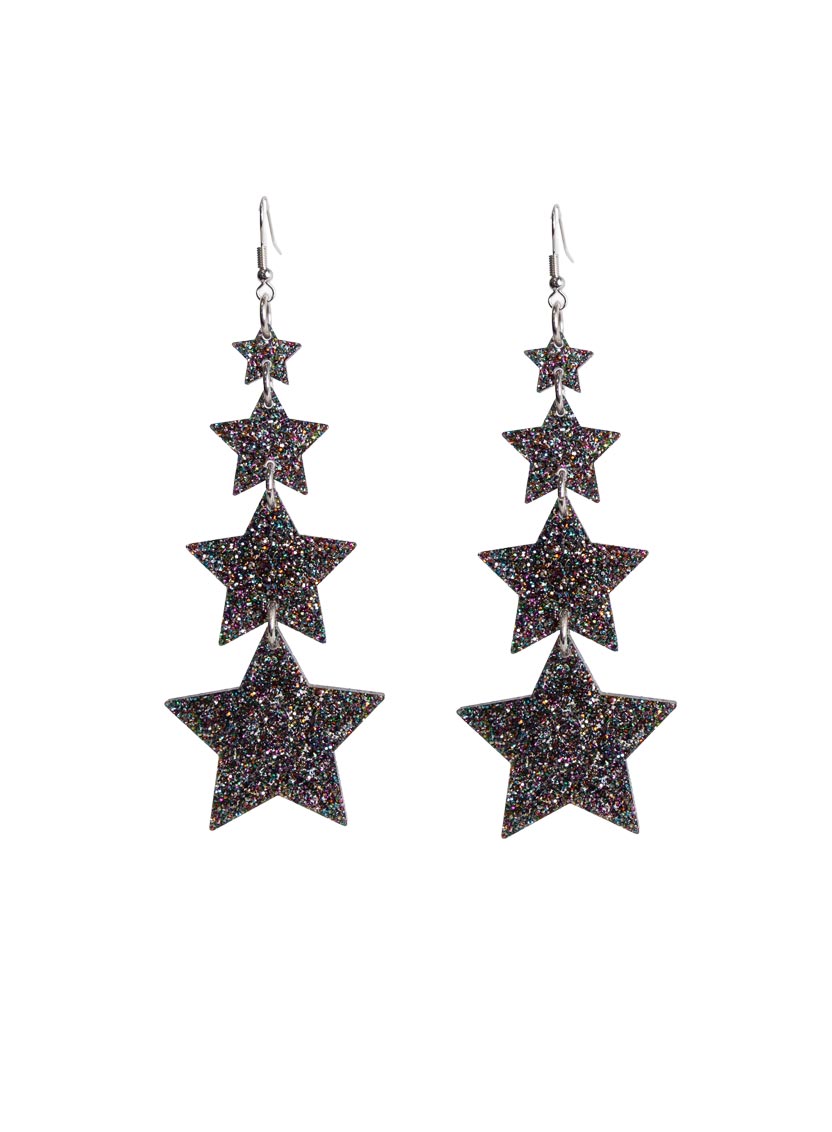 Black Glitter Star Earrings