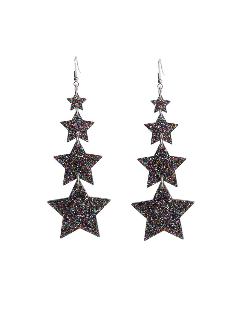 Black Glitter Star Earrings