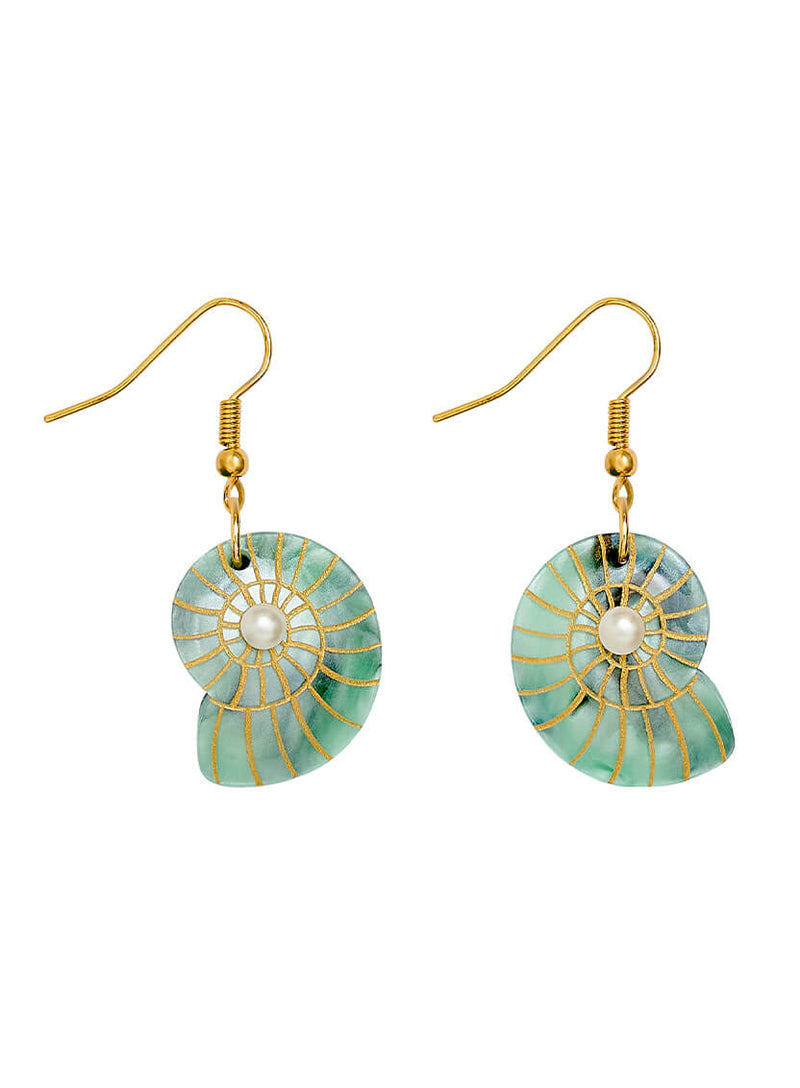 Spiral Shell Earrings Green Pearl