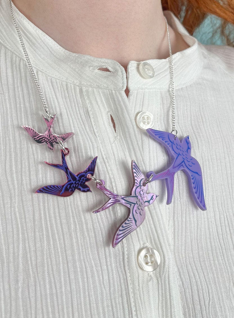 Swoop of Swallows Necklace Purple