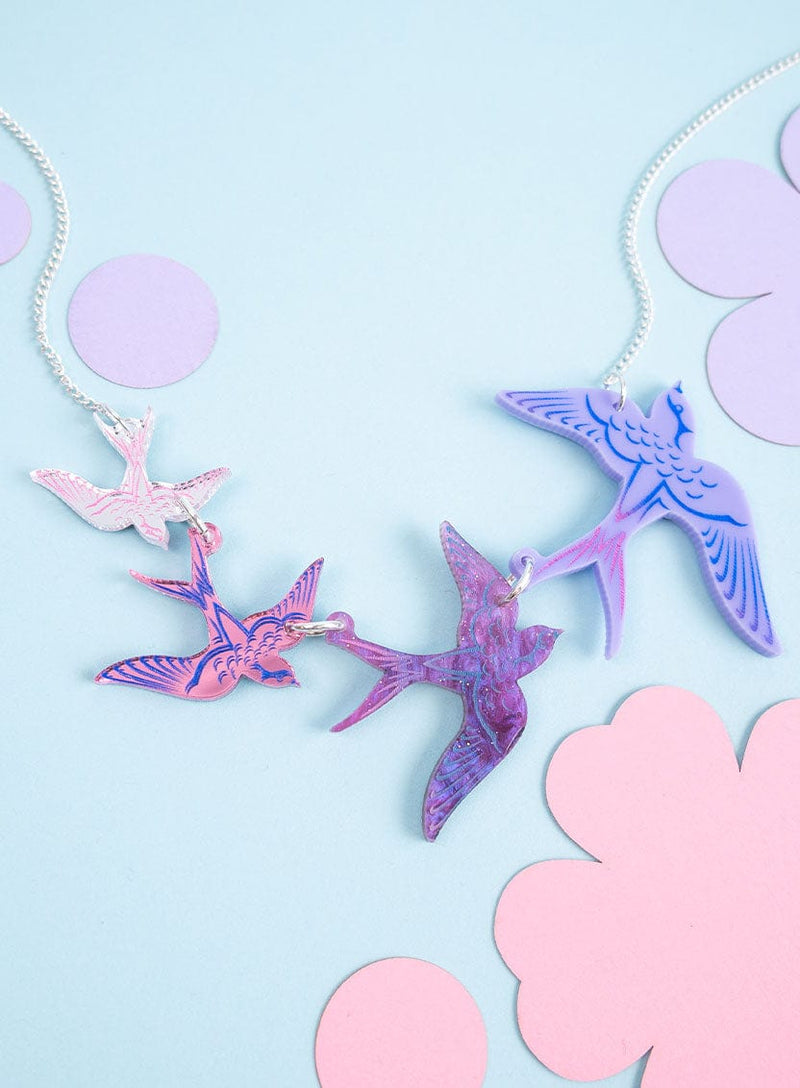 Swoop of Swallows Necklace Purple