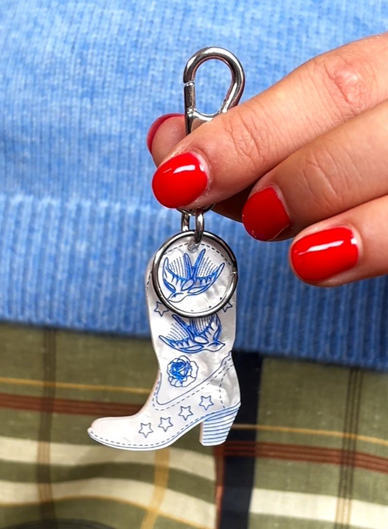 Cowboy Boot Bag Charm - Cream Pearl