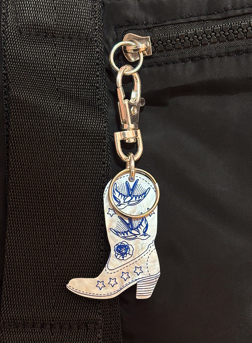 Cowboy Boot Bag Charm - Cream Pearl