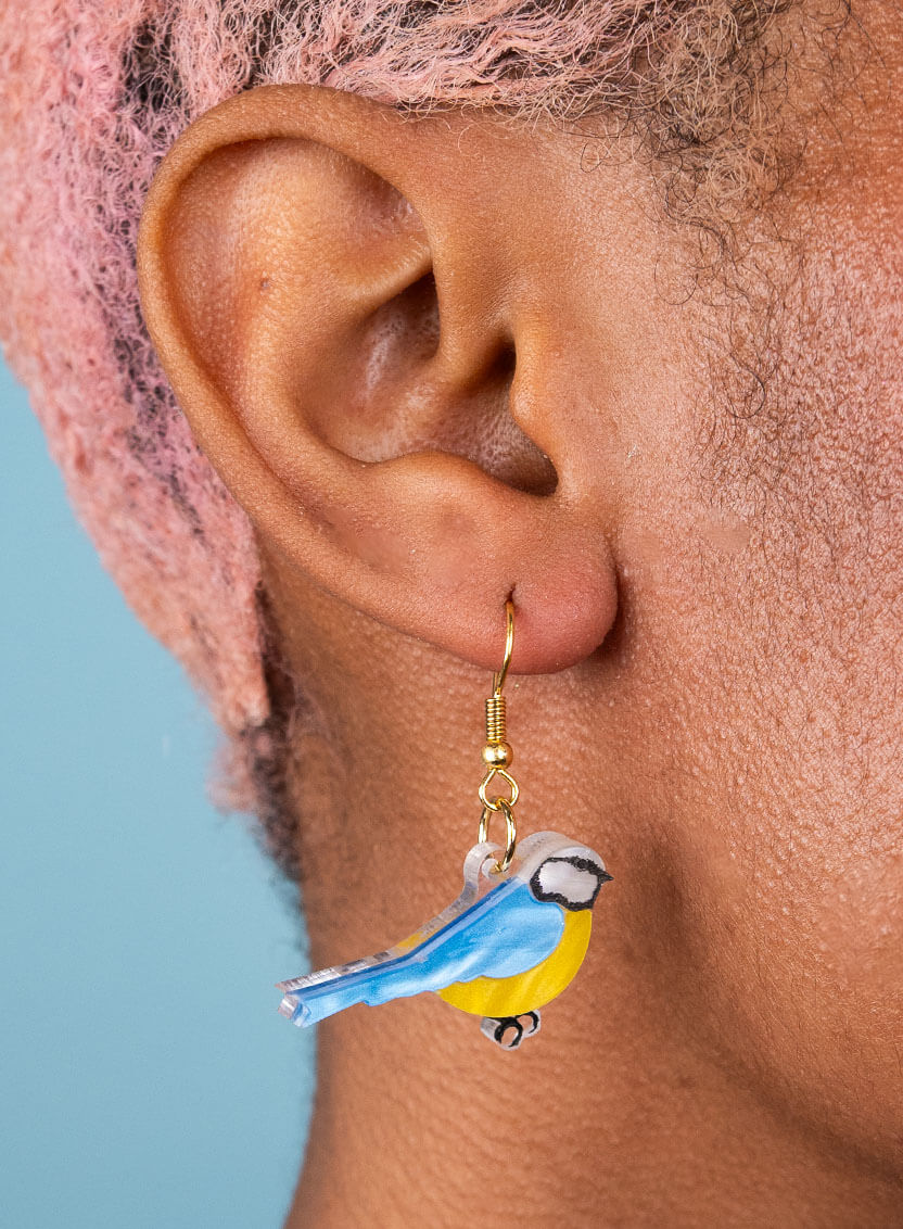 Blue Tit Bird Earrings Tatty Devine handmade acrylic earrings