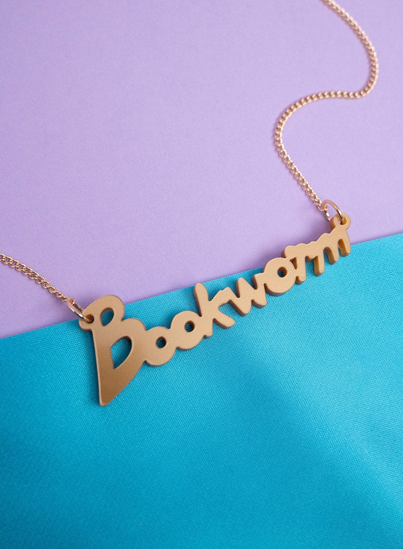 Bookworm Necklace Recycled Matt Gold Tatty Devine Tatty Devine