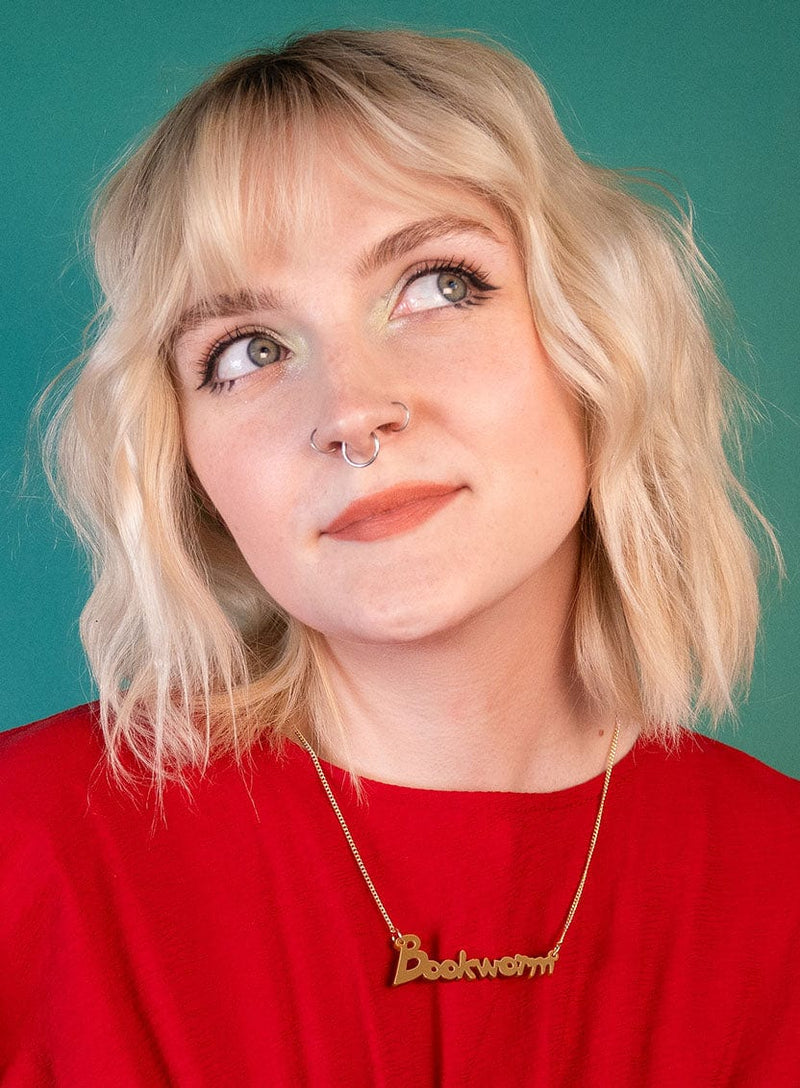 Tatty Devine Bookworm Necklace - Recycled Matt Gold