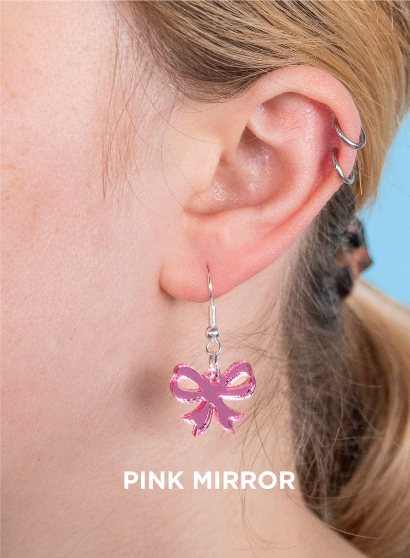 Tatty Devine Bow Charm Earrings Pink Mirror