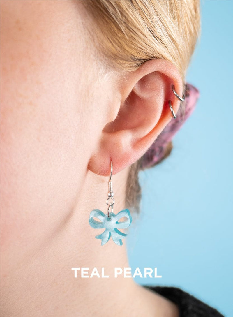 Tatty Devine Bow Charm Earrings Teal Pearl