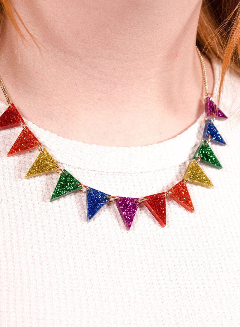 Tatty Devine Bunting Necklace Kit - Glitter Rainbow - Gold Chain