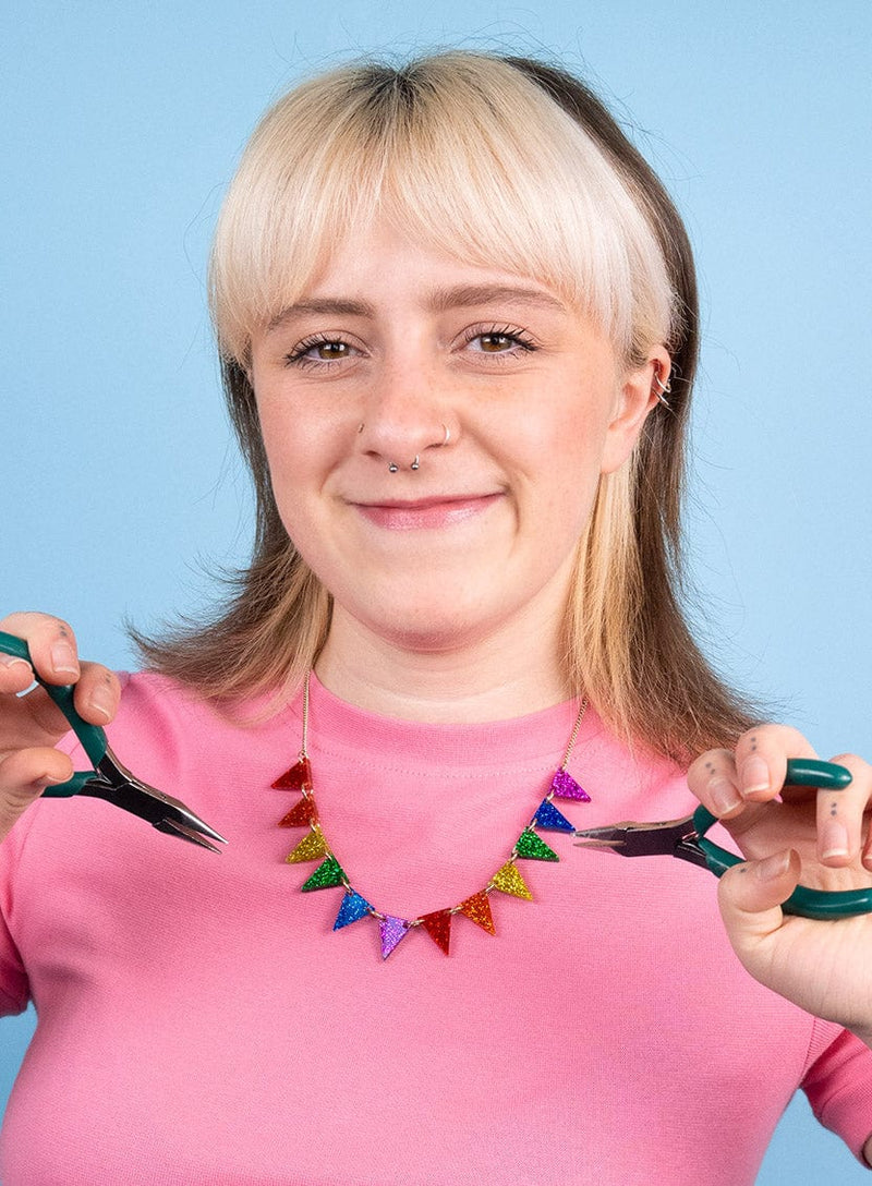 Tatty Devine Bunting Necklace Kit - Glitter Rainbow - Gold Chain