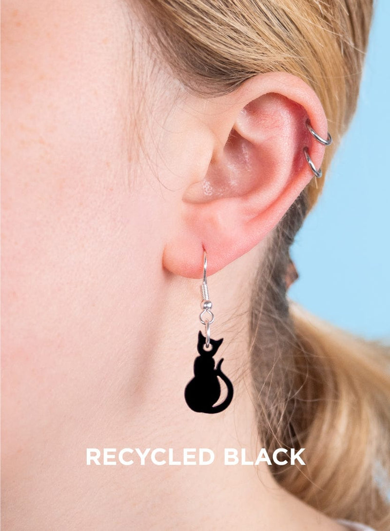 Tatty Devine Cat Charm Earrings Recycled Black