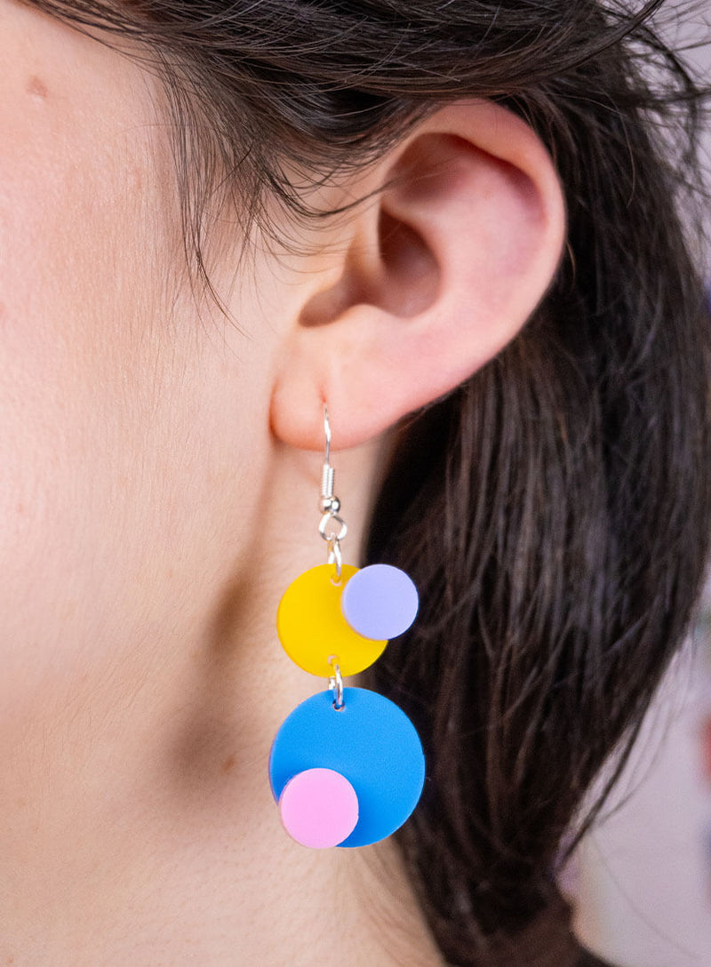 Drop Earrings with acrylic circles in bright colours