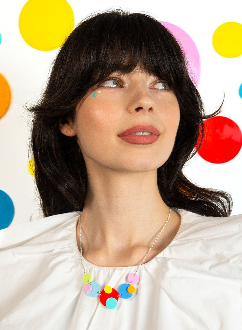 colourful dots necklace made from multi coloured acrylic circles