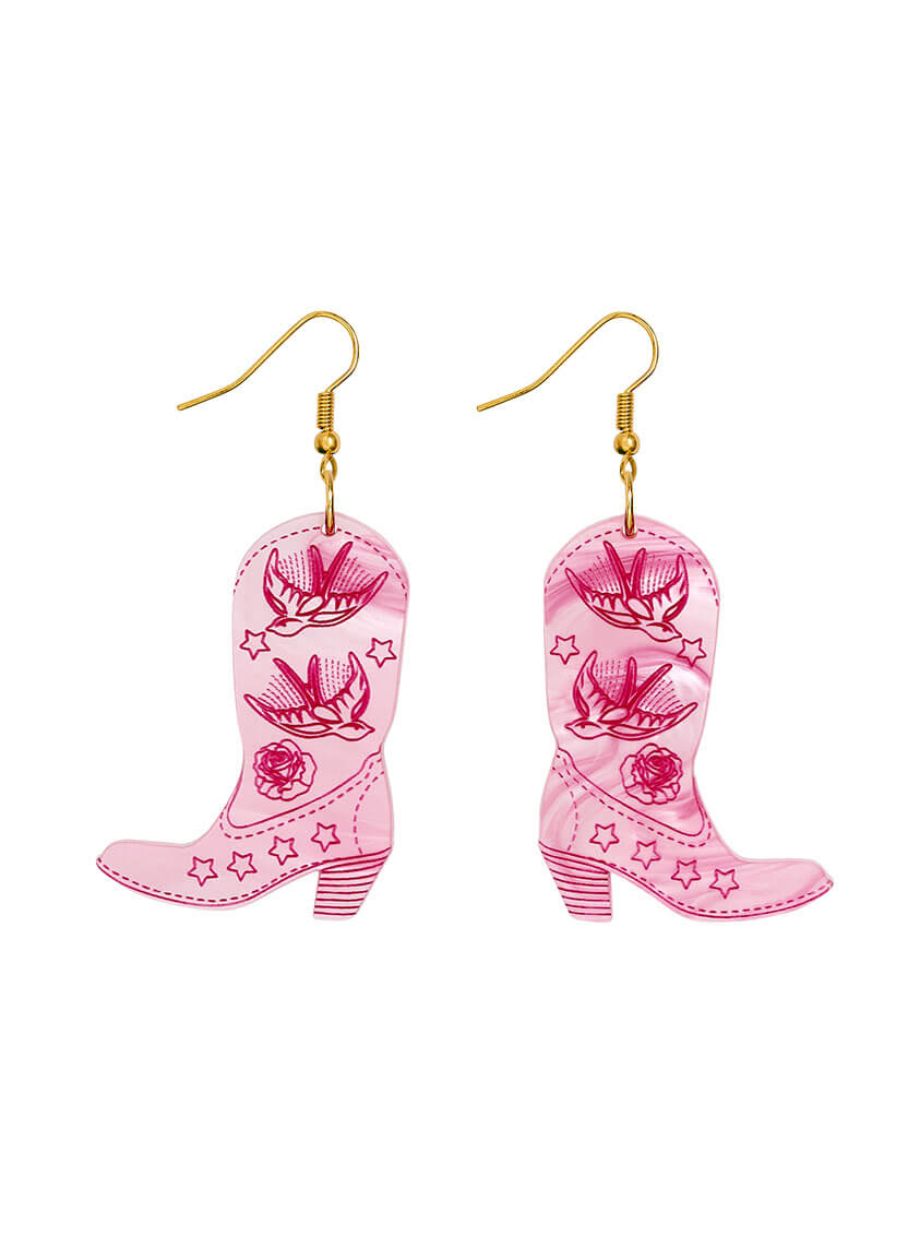 Cowboy Boot Earrings - Pink Pearl