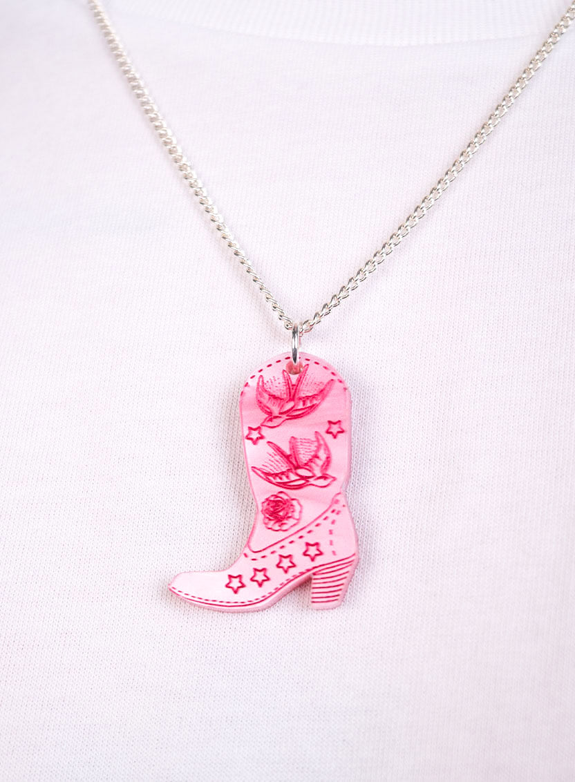 Cowboy Boot Pendant - Pink Pearl