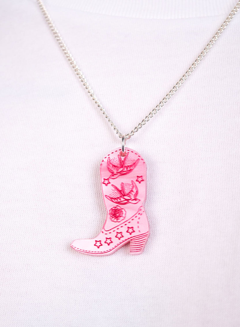 Cowboy Boot Pendant - Pink Pearl