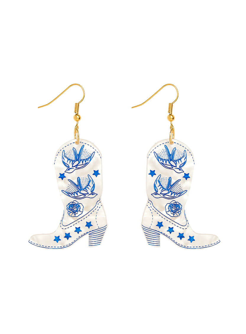 Cowboy Boot Earrings - Cream Pearl