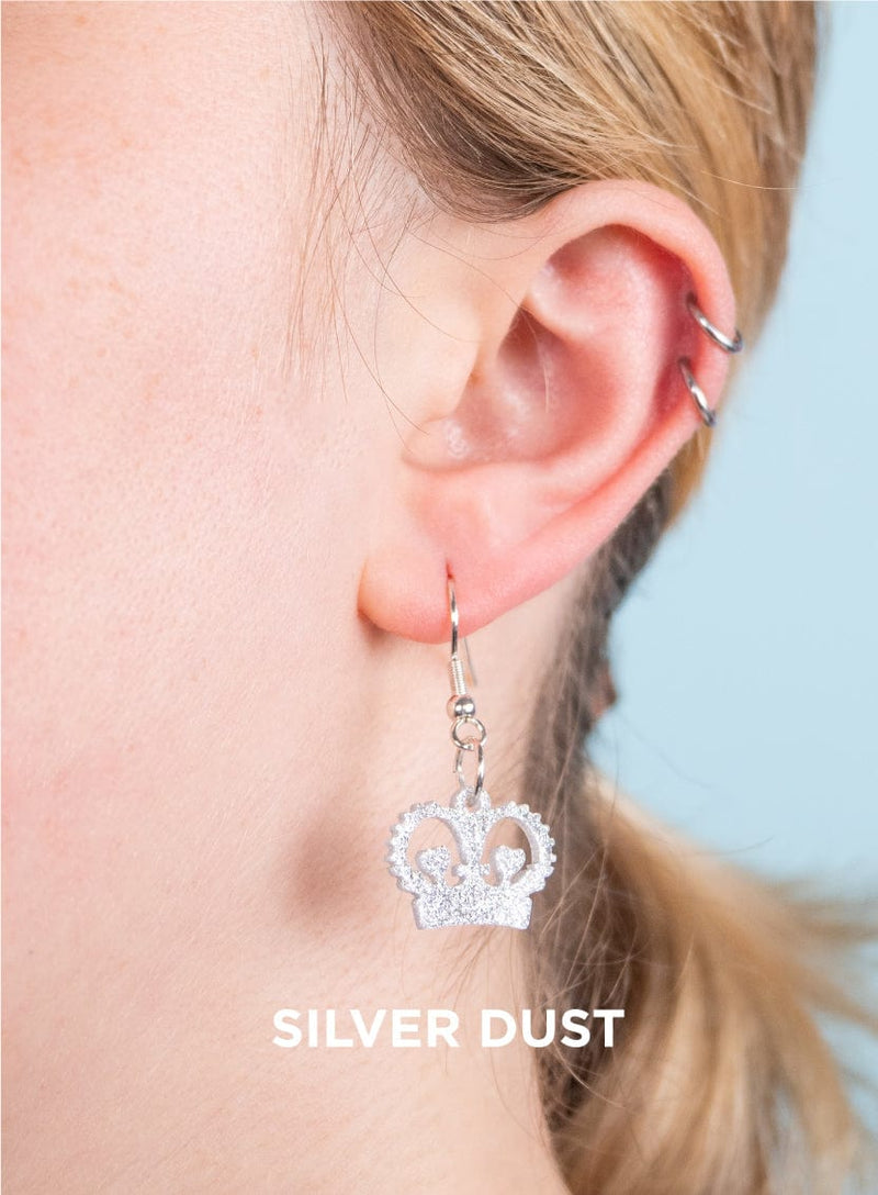 Tatty Devine Crown Charm Earrings Silver Dust