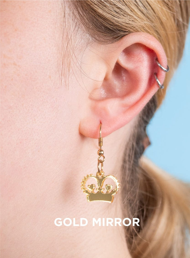 Tatty Devine Crown Charm Earrings Gold Mirror