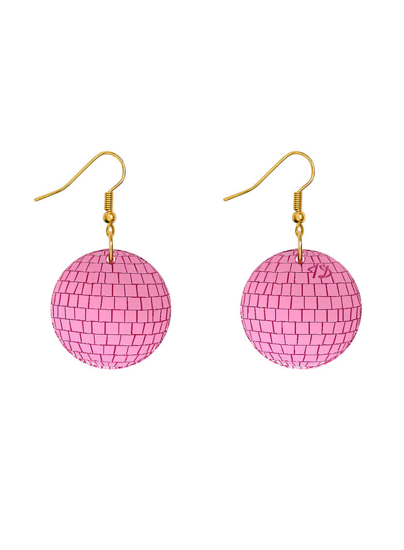 Disco Ball Earrings - Pink Mirror - Silver hooks.