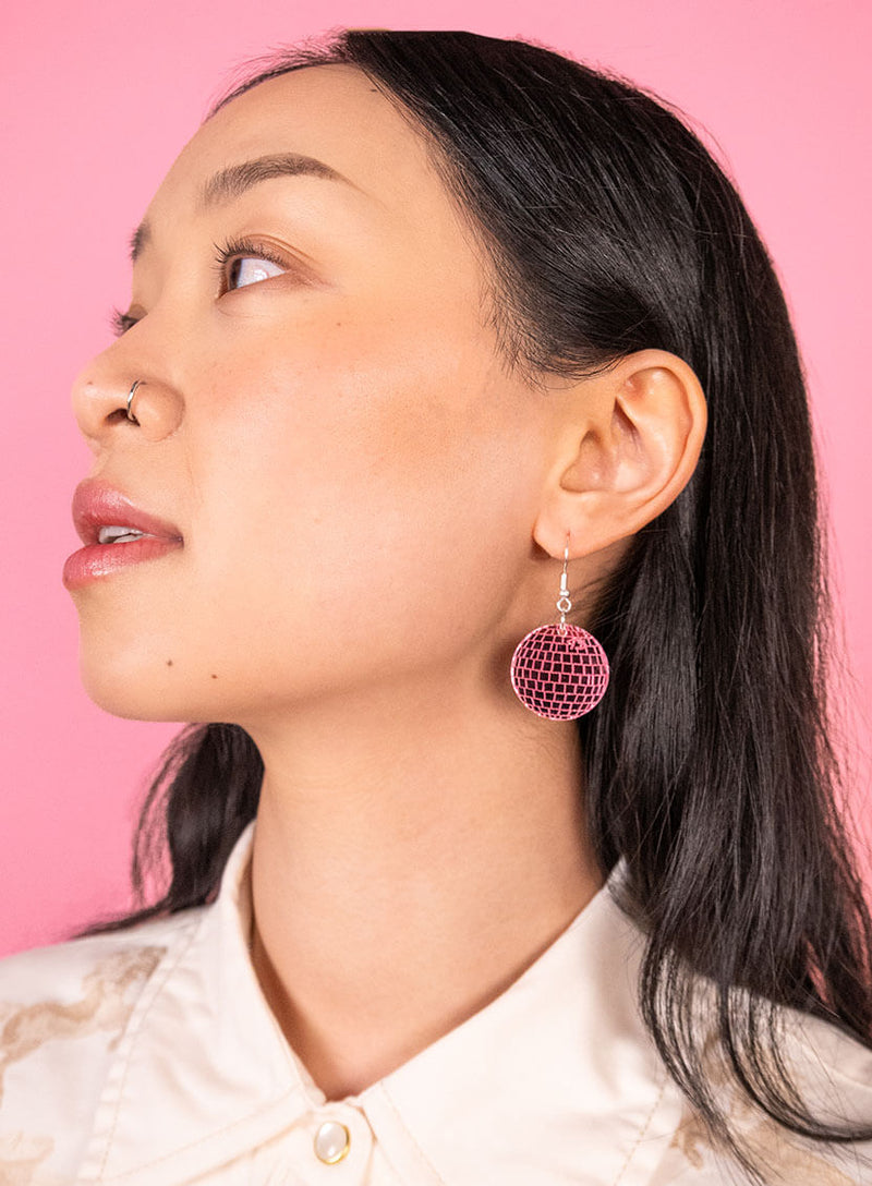 Disco Ball Earrings - Pink Mirror.