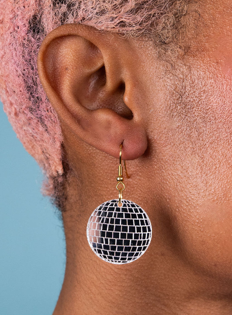 Disco Ball Earrings Silver Mirror