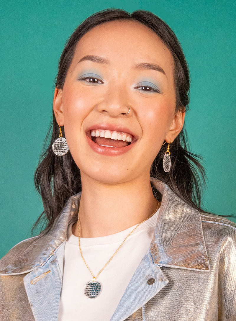 Disco Ball Earrings Silver Mirror
