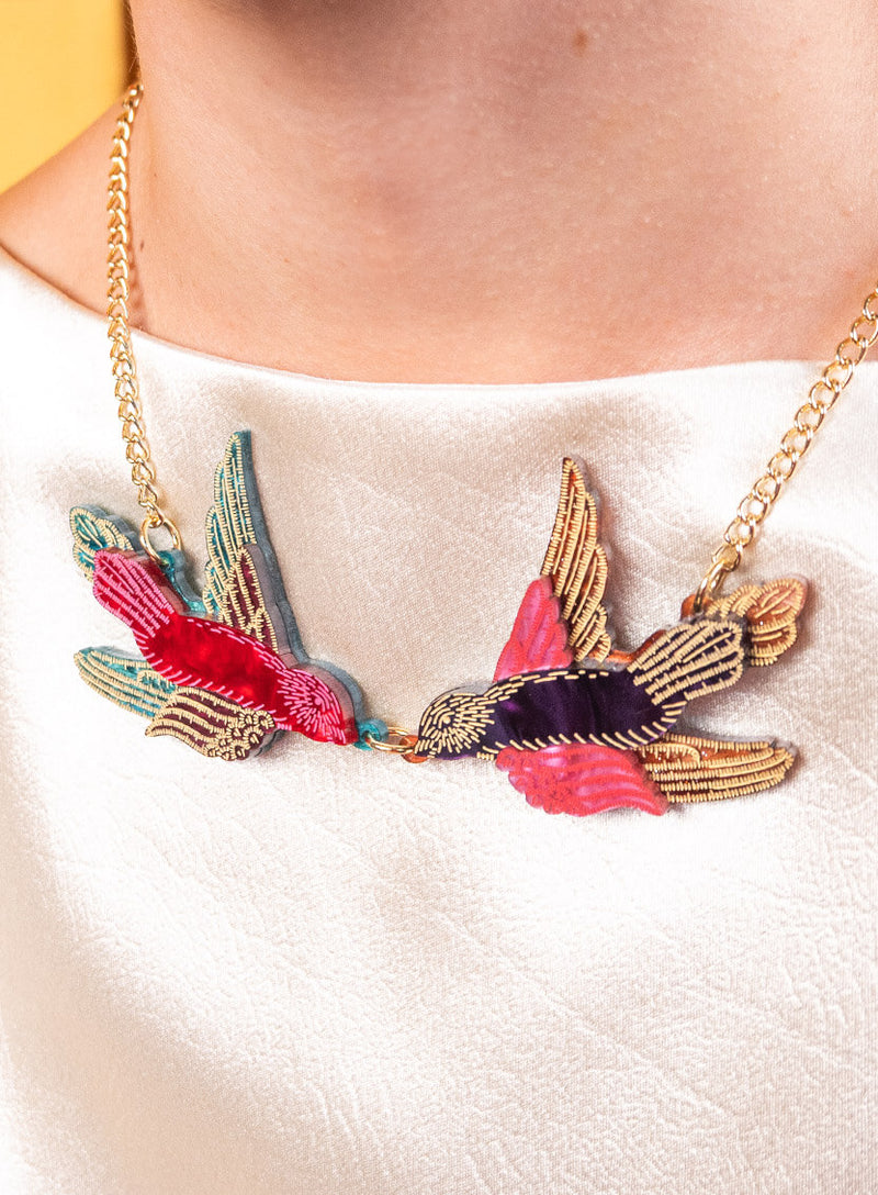 Embroidered Birds Necklace