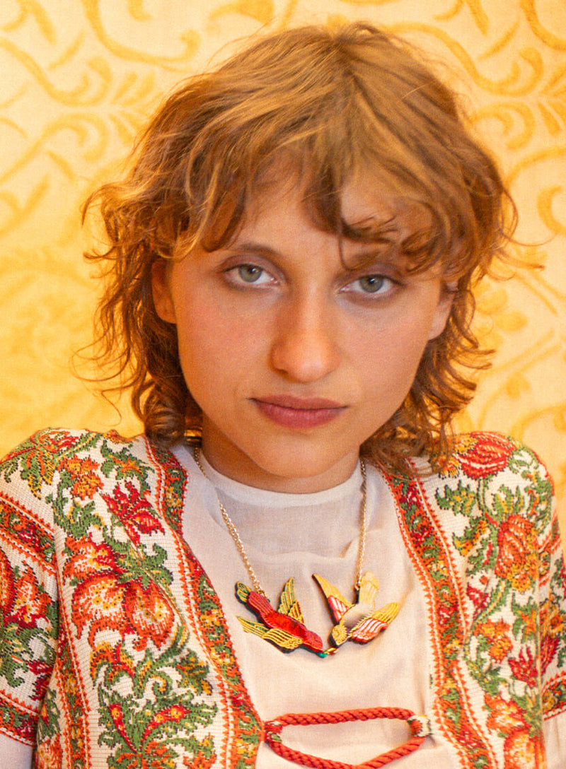 Embroidered Birds Necklace