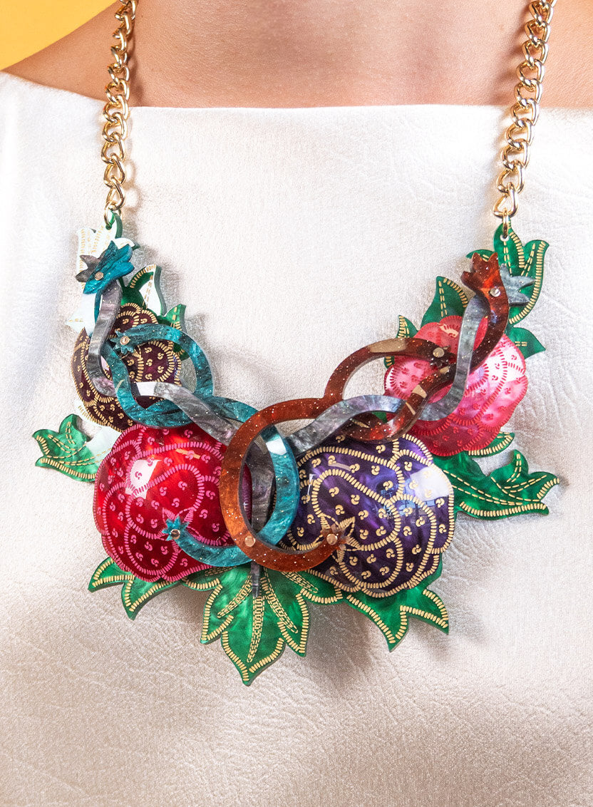 Embroidered Flowers Statement Necklace