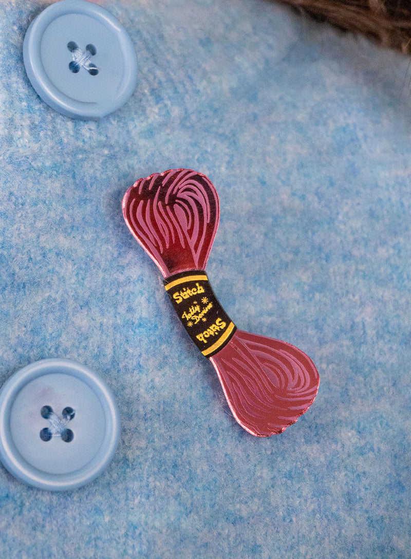 Pink Mirror Embroidery Thread Brooch made from acrylic