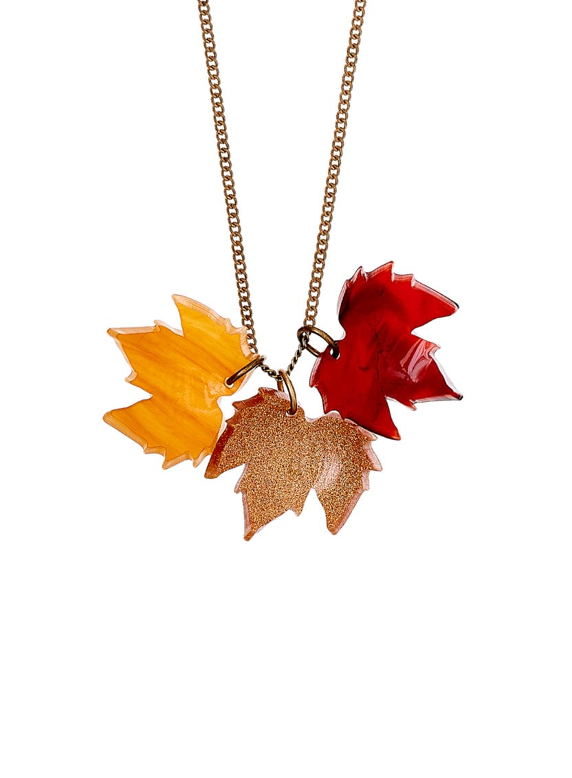 Fallen Leaves Necklace with Gold Glitter and Golden brown pearl acrylic leaf charms