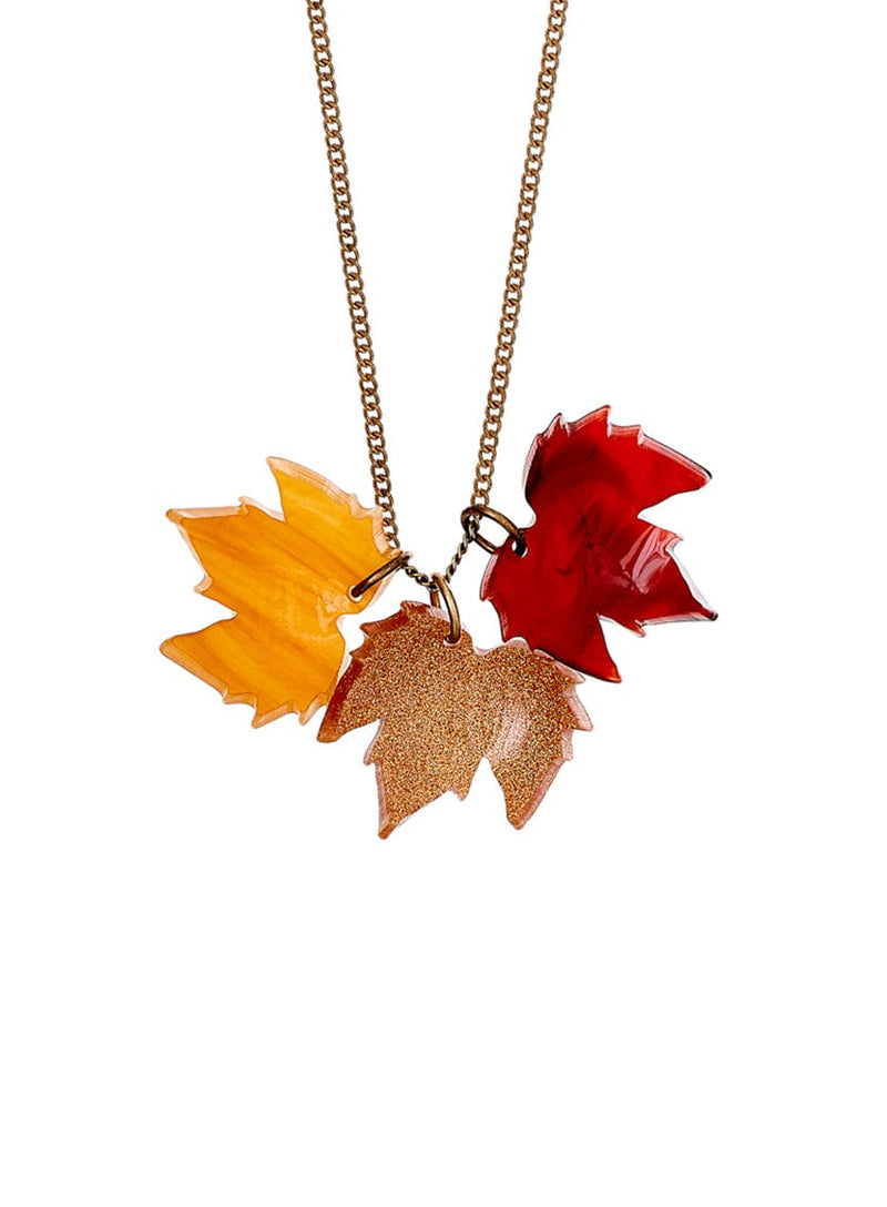 Fallen Leaves Necklace with Gold Glitter and Golden brown pearl acrylic leaf charms