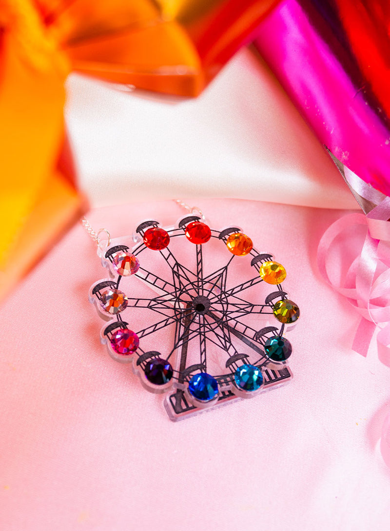 Ferris Wheel Necklace studded with multi coloured crystals