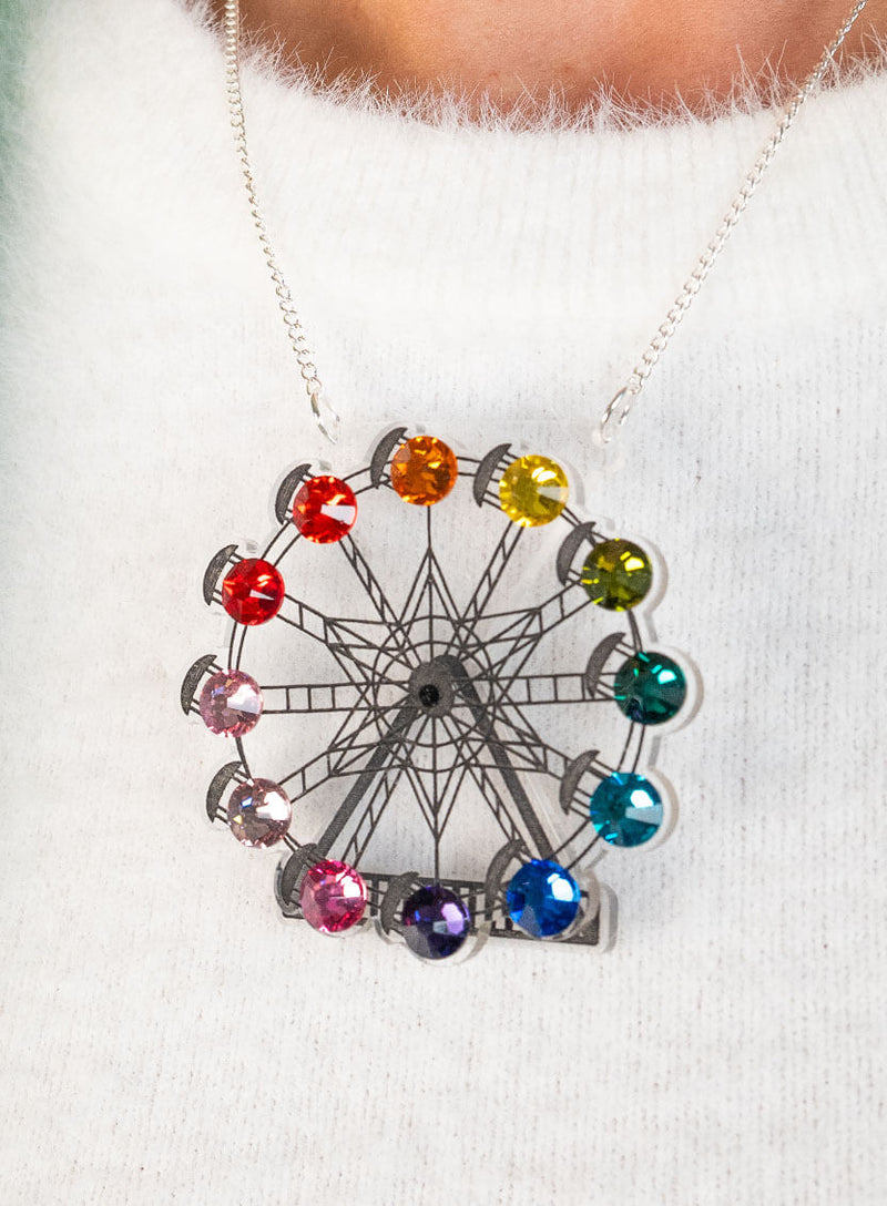 Ferris Wheel Necklace studded with multi coloured crystals