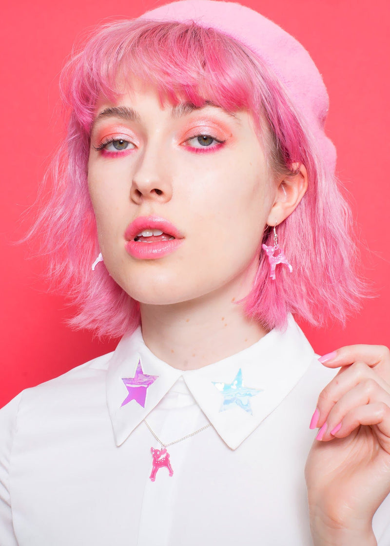 Tatty Devine Festive Fawn Pendant - Pink Pearl